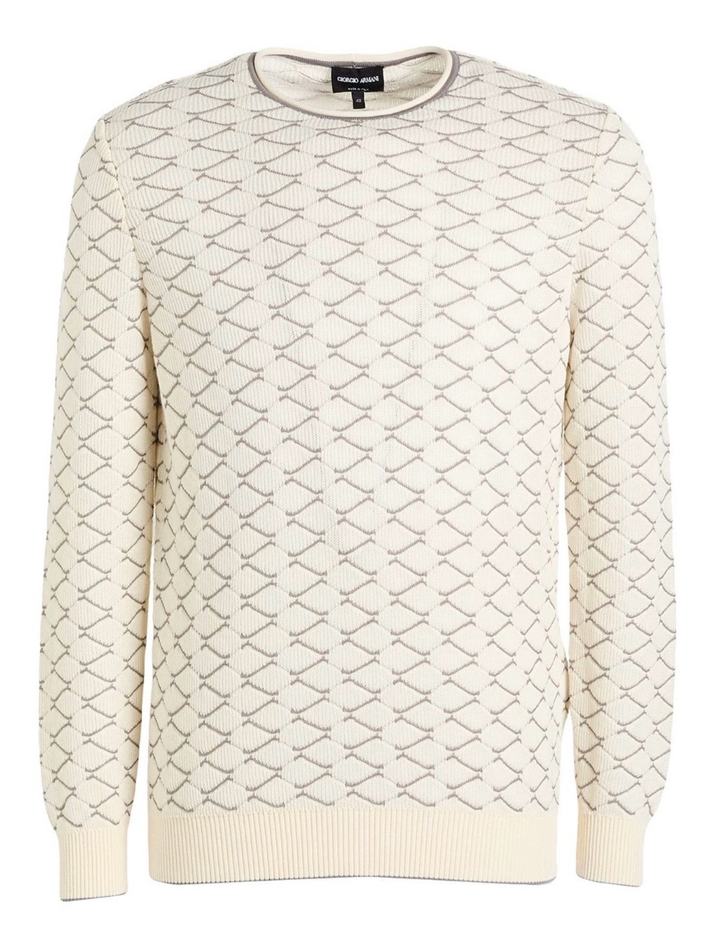 Giorgio Armani Cream Crewneck Sweater with Subtle Gray Pattern